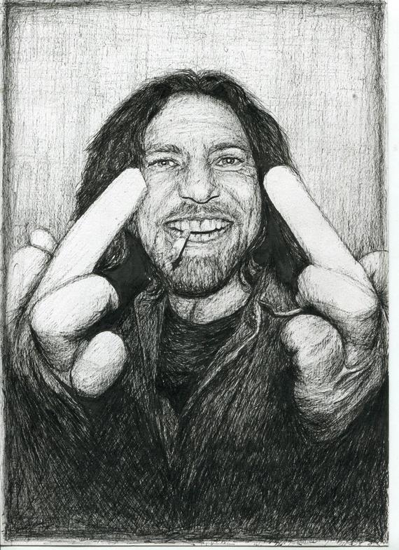 570x785 Eddie Vedder Pearl Jam Grunge Black And White Middle Finger Up Etsy - Eddie Vedder Sketch
