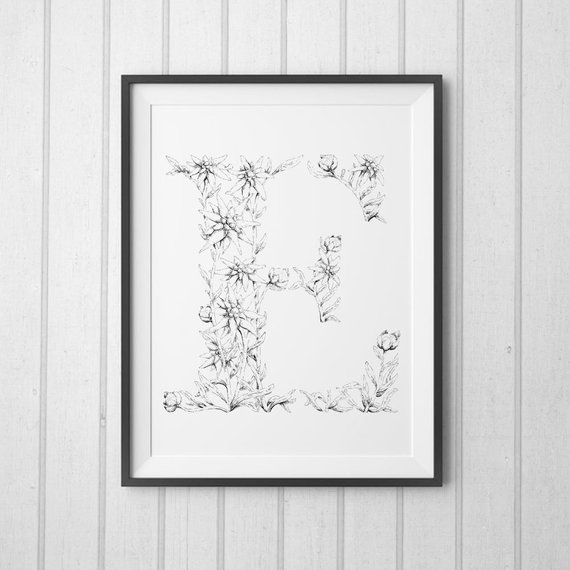 570x570 Hand Drawn Letter E Edelweiss Floral Letter Instant Etsy - Edelweiss Sketch