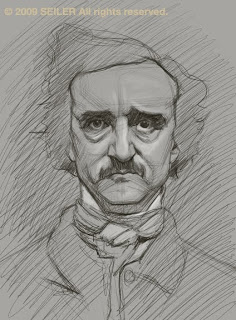 236x320 Water Sketching Edgar Allan Poe - Edgar Allan Poe Sketch