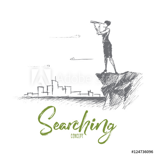 500x500 Vector Hand Drawn Searching Concept Sketch. Business Woman - Edge Sketch