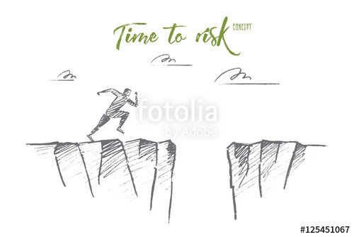 500x334 Vector Hand Drawn Time To Risk Concept Sketch. Man Running To Edge - Edge Sketch