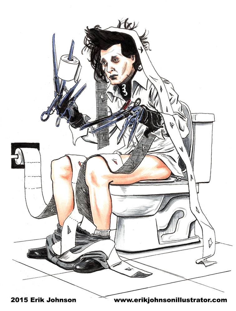 757x1000 Erik Johnson Illustrator Edward Scissorhands On The Toilet - Edward Scissorhands Sketch
