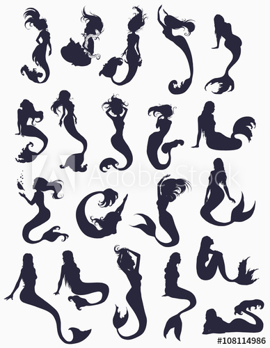 388x500 Set Black And White Ink Sketch Of Mermaids. Hand Realistic Sketch - Eel Sketch