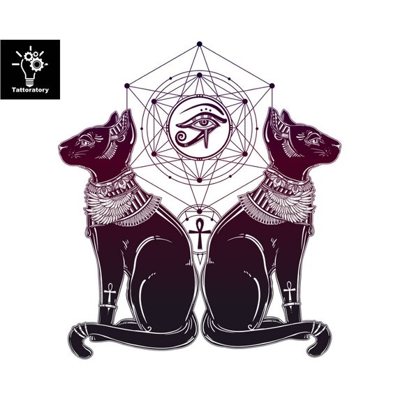 570x570 Geometric Cat Temporary Tattoo Egyptian Cat Tattoo Bastet Etsy - Egyptian Cat Sketch