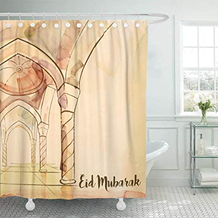 425x425 Emvency Fabric Shower Curtain Hooks Heritage Eid - Eid Mubarak Sketch