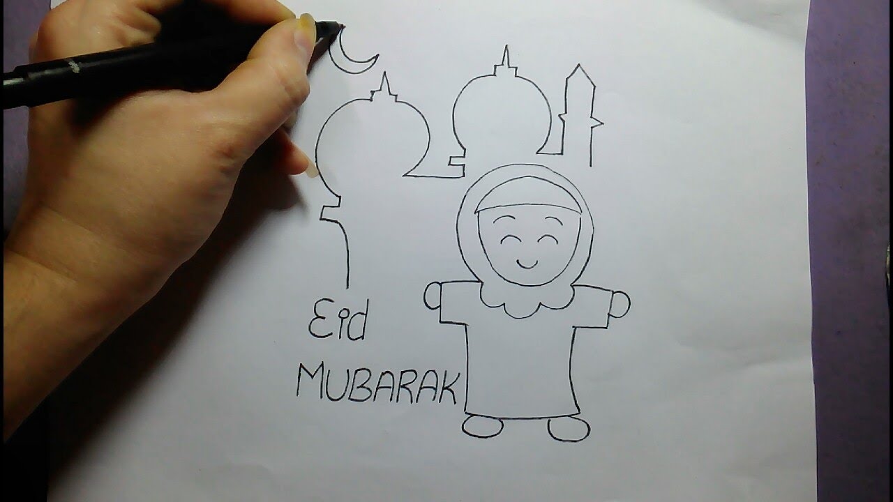 1280x720 Eid Mubarak Eid Drawing For Kids - Eid Mubarak Sketch
