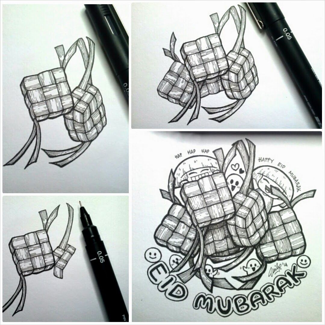 1080x1080 Ketupat Illustration For Eid Mubarak Day ) Latepost - Eid Mubarak Sketch