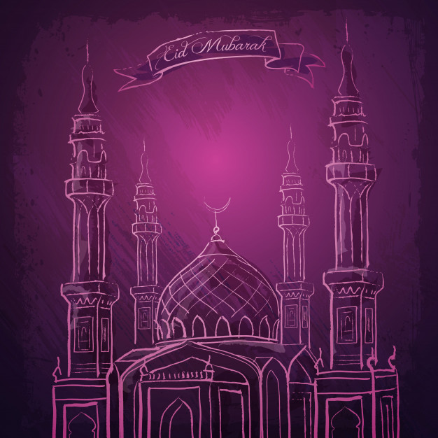 626x626 Mosque Sketch Islamic Greeting Background Eid Mubarak Vector - Eid Mubarak Sketch