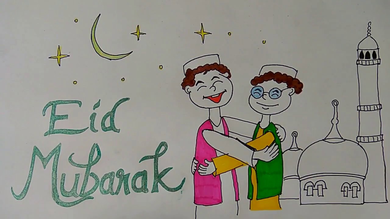 1280x720 Eid Mubarak Drawings For Kids, Eid Festival Drawing, Ramadan Eid - Eid Mubarak Sketch