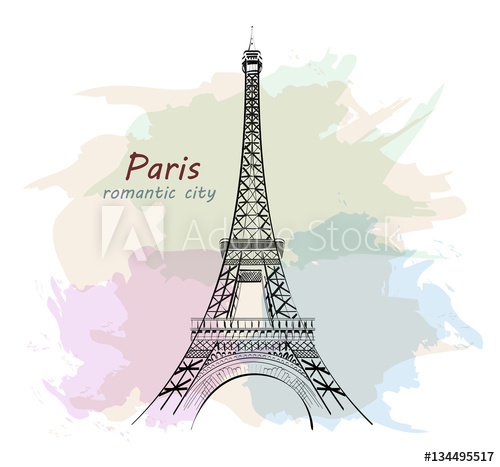 500x467 Hand Drawn Eiffel Tower. Paris. Sketch Tower With Colofrul - Eiffel Tower Paris Sketch