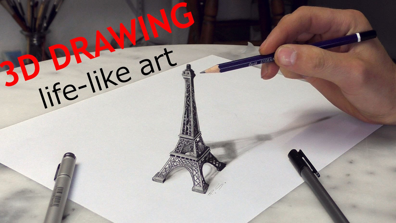 1647x927 Paris Eiffel Tower 3d Drawing Optical Illusion Paris - Eiffel Tower Paris Sketch