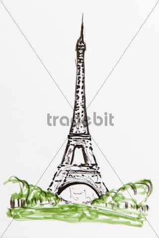 320x480 Eiffel Tower, Paris, France, Drawing By Gerhard Kraus, Kriftel - Eiffel Tower Paris Sketch