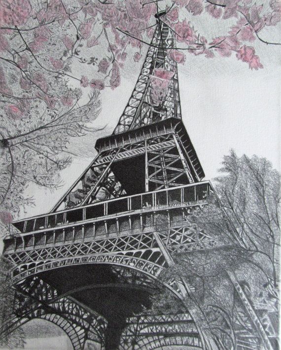 570x711 Paris Eiffel Tower Pencil Drawing On Canvas By Littlebitzofart - Eiffel Tower Pencil Sketch