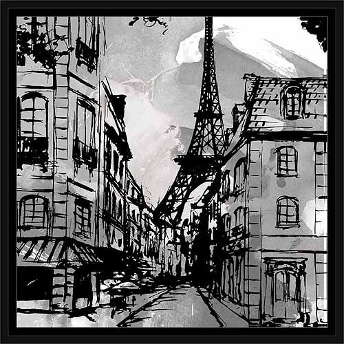 500x500 Eiffel Tower Street Scene Paris Cafamp 233 Sketch Black Amp White - Eiffel Tower Sketch Black And White