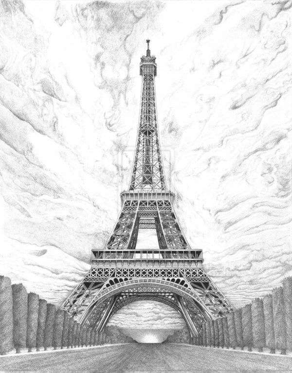 600x764 Elegant Eiffel Tower Black And White Drawing Coloring Page - Eiffel Tower Sketch Black And White
