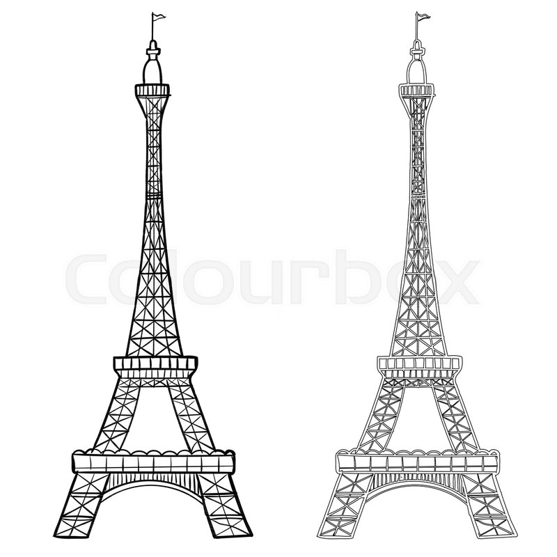 800x800 Illustration Of Eiffel Tower With Two Styles, Hand Drawing Of - Eiffel Tower Sketch Black And White