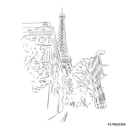 500x500 View Of Eiffel Tower From Streets Of Paris, France. Black And - Eiffel Tower Sketch Black And White