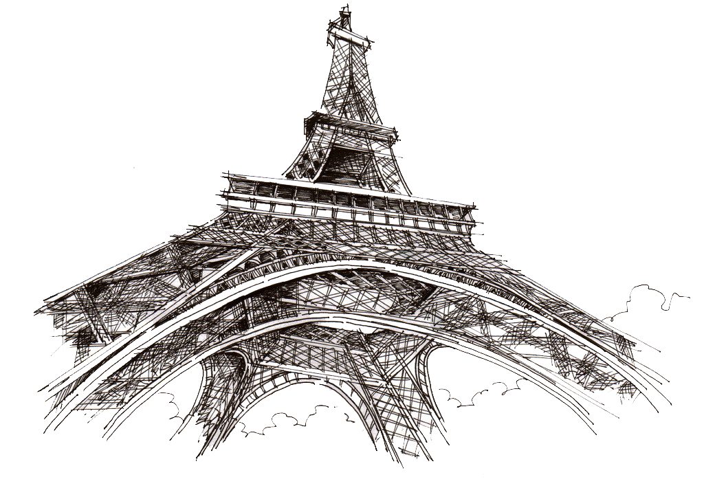 1024x710 Eiffel Tower Champ De Mars Drawing Sketch - Eiffel Tower Sketch Black And White