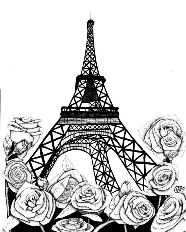 641x800 Collection Of Eiffel Tower With Flowers Drawing High Quality - Eiffel Tower Sketch Simple