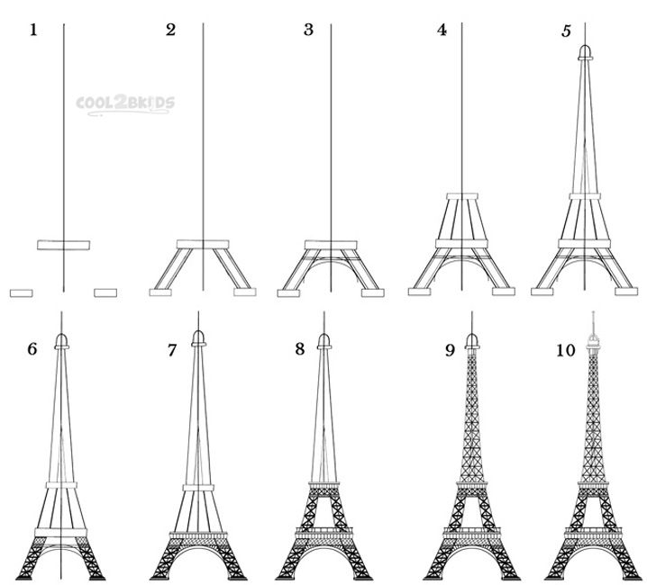 718x650 Draw The Eiffel Tower Step By Step Artamppainting And Drawing - Eiffel Tower Sketch Step By Step