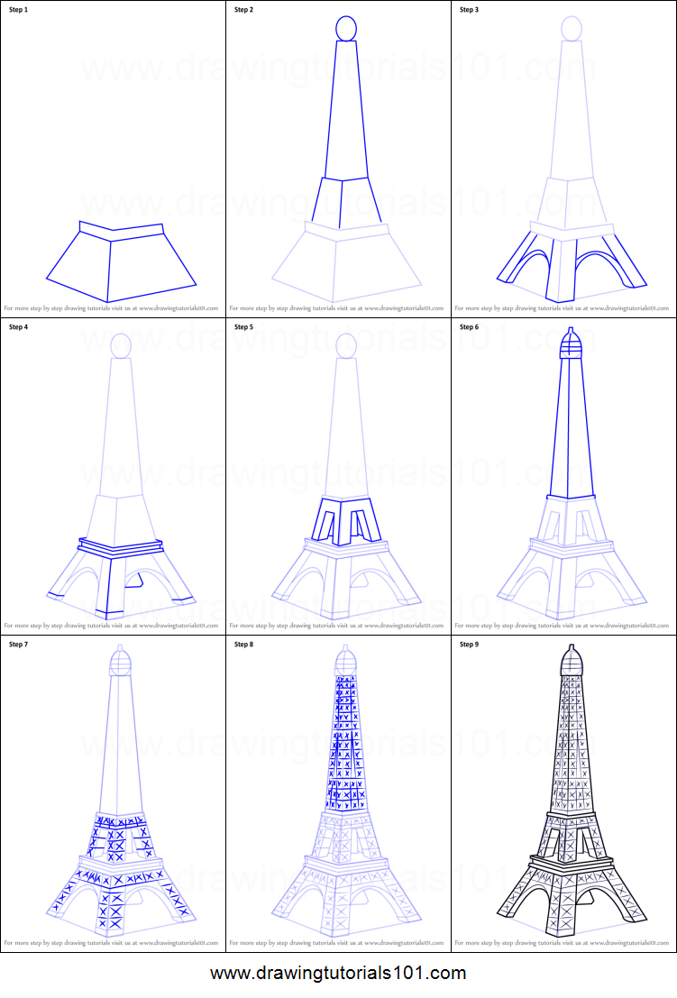 Eiffel Tower Sketch Step By Step at PaintingValley.com | Explore ...