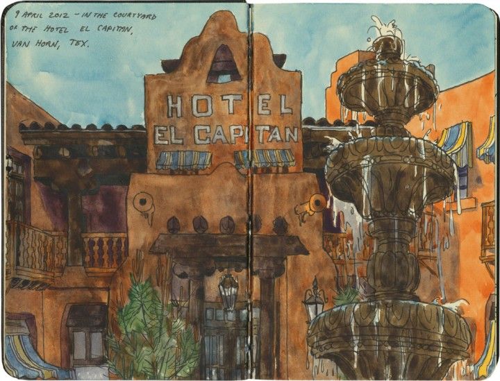 720x549 Hotel El Capitan, Van Horn, Texas Sketch Books El - El Capitan Sketch