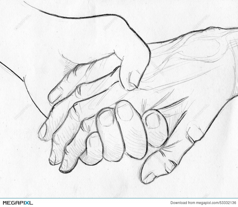 800x694 Holding Elderly Hand - Elderly Sketch