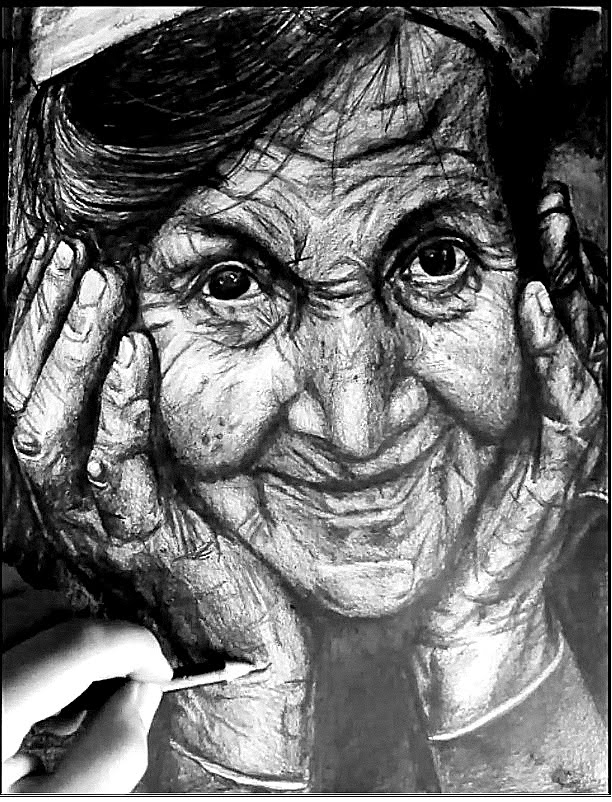 612x802 Realistic Drawing Portrait Of Old Woman Alexistorresart - Elderly Sketch