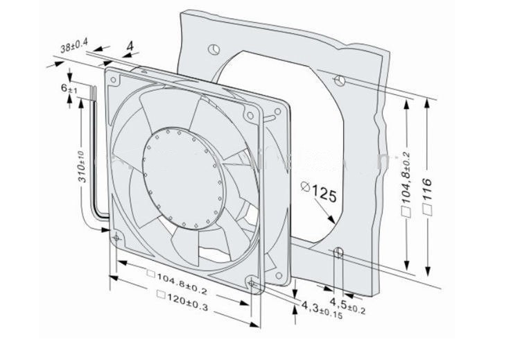 750x499 12012038mm Ac Electric Fan 220v 0.4a Sleeve Bearing High Speed - Electric Fan Sketch