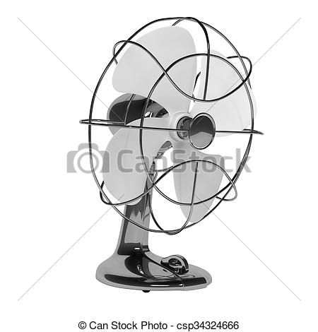 450x470 Vintage Electric Fan On White Background. - Electric Fan Sketch