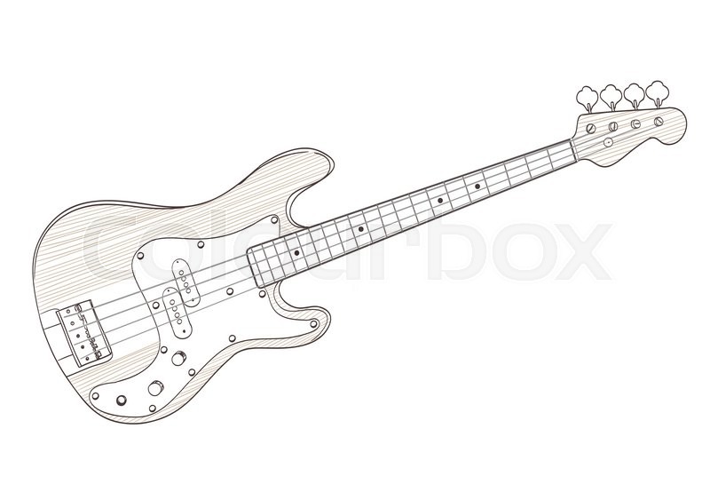800x554 Bass Guitar Drawing On White. Vector Stock Vector Colourbox - Electric Guitar Sketch
