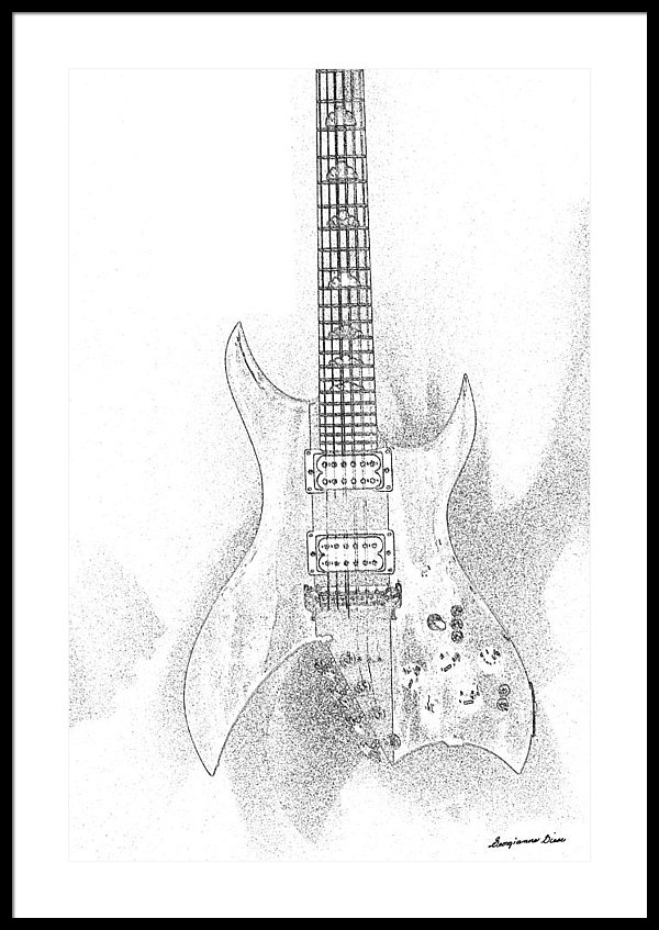 600x847 Bich Electric Guitar Sketch Framed Print By Georgianne Giese - Electric Guitar Sketch