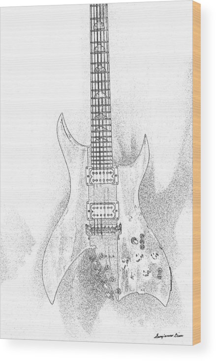 439x732 Bich Electric Guitar Sketch Wood Print By Georgianne Giese - Electric Guitar Sketch