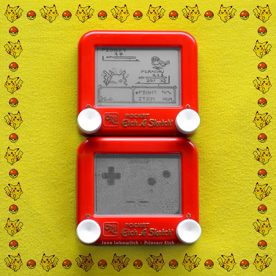 894x894 Pokemon Yellow Etch A Sketch Gameboy Diptych By Pikajane - Electronic Etch A Sketch