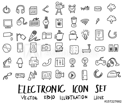 500x423 Doodle Sketch Electronic Icons Illustration Vector Eps10 - Electronic Sketch