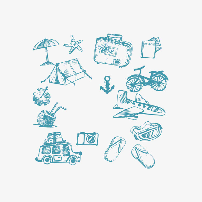650x651 Vector Blue Travel Element Sketch, Blue Vector, Travel Vector - Element Sketch