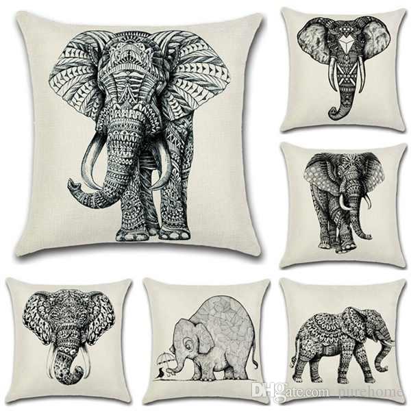 600x600 Sketch Hand Drawn Black And White Elephant Series Pillow Cases - Elephant Black And White Sketch