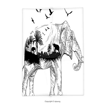 425x425 Custom Printed Throw Blanket With Animal Hand Sketch - Elephant Black And White Sketch