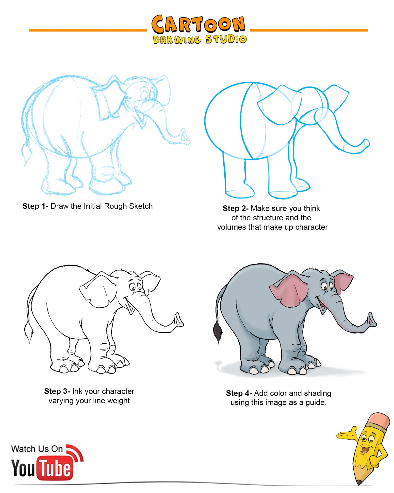 1600x2000 Learn To Draw An Elephant Cartoon Drawing Studio Youtube - Elephant Cartoon Sketch