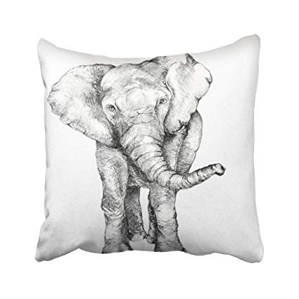 425x425 Emvency White Drawing Original Hand Drawn Elephant - Elephant Face Sketch