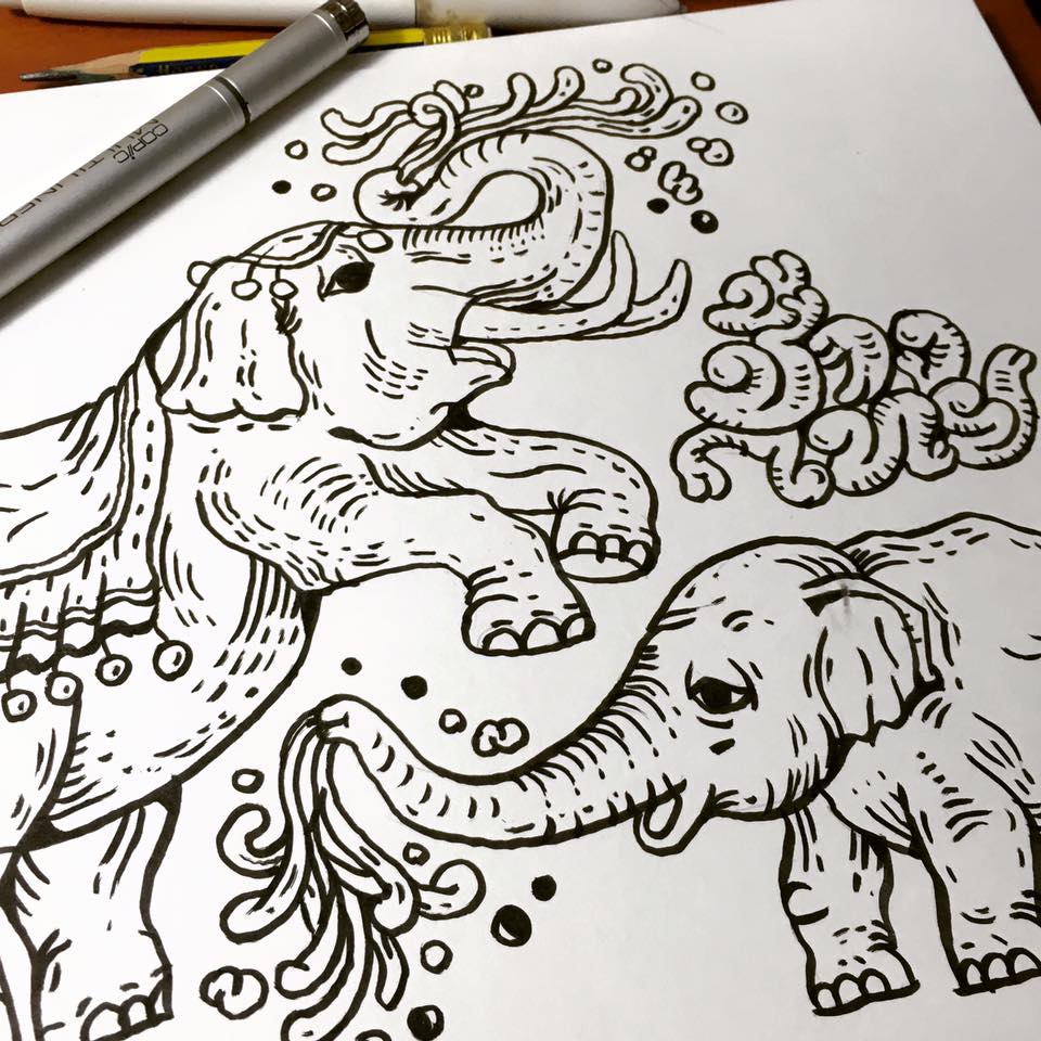 960x960 Thai Elephant Family Pattern Design Nokhook Design - Elephant Family Sketch