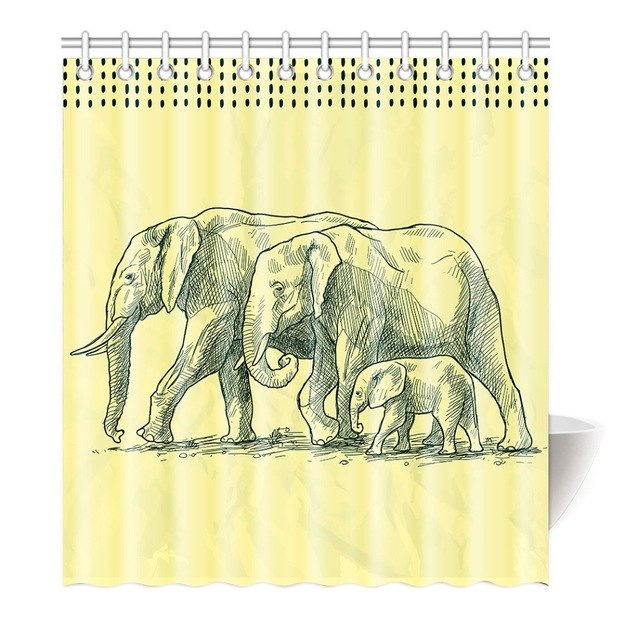 640x640 Artistic Sketch Elephant Family Shower Curtain Printing Waterproof - Elephant Family Sketch