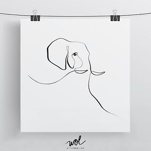 300x300 Elephant Art Print, One Line Drawing, Awesome Elephant Art - Elephant Line Sketch
