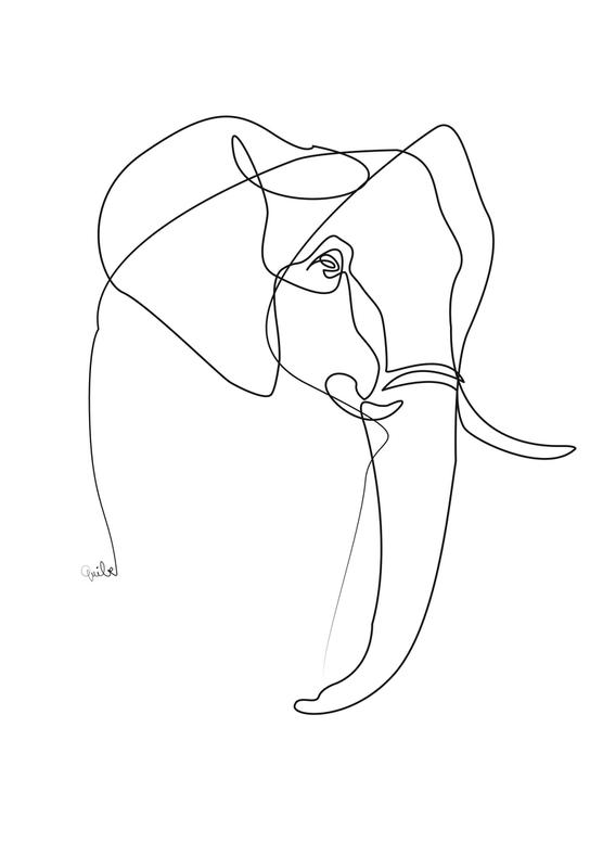 544x800 Elephant Line As Aluminium Print By Quibe Juniqe - Elephant Line Sketch
