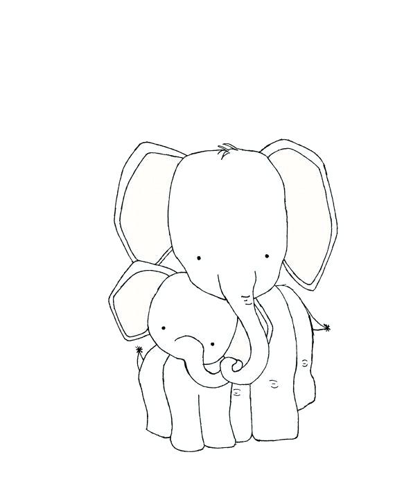 570x715 Collection Of Mother And Baby Elephant Drawing Download Them And - Elephant Line Sketch