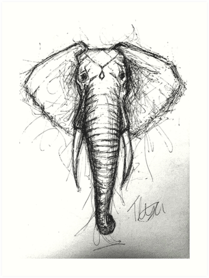 413x549 Elephant Sketch Art Prints By Toriamorganart Redbubble - Elephant Sketch Art