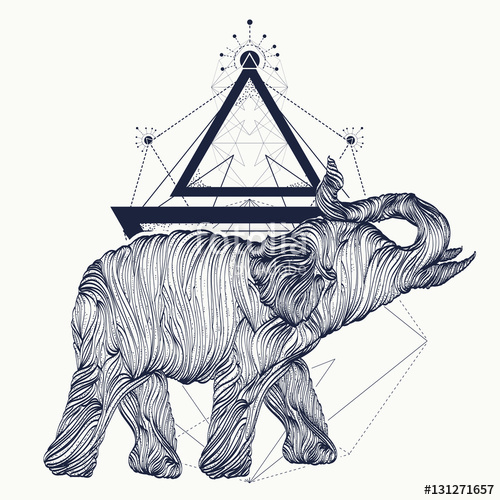 500x500 Elephant Tattoo Line Art, Dotwork Sketch Stock Image And Royalty - Elephant Sketch Tattoo