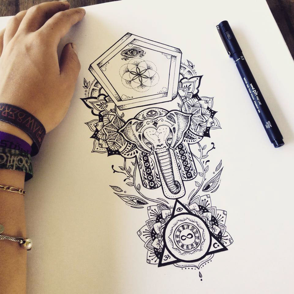 960x960 Sacred Elephant Tattoo Commission On Behance - Elephant Sketch Tattoo