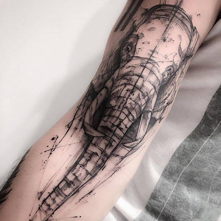 720x720 Sketch Work Elephant Tattoo On The Right Arm. - Elephant Sketch Tattoo