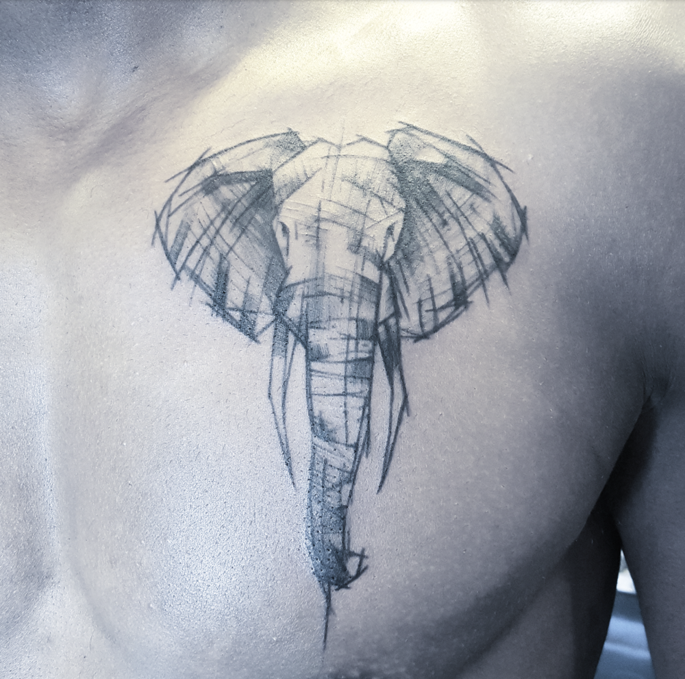 1000x991 Tattoo Portfolio Sherri - Elephant Sketch Tattoo